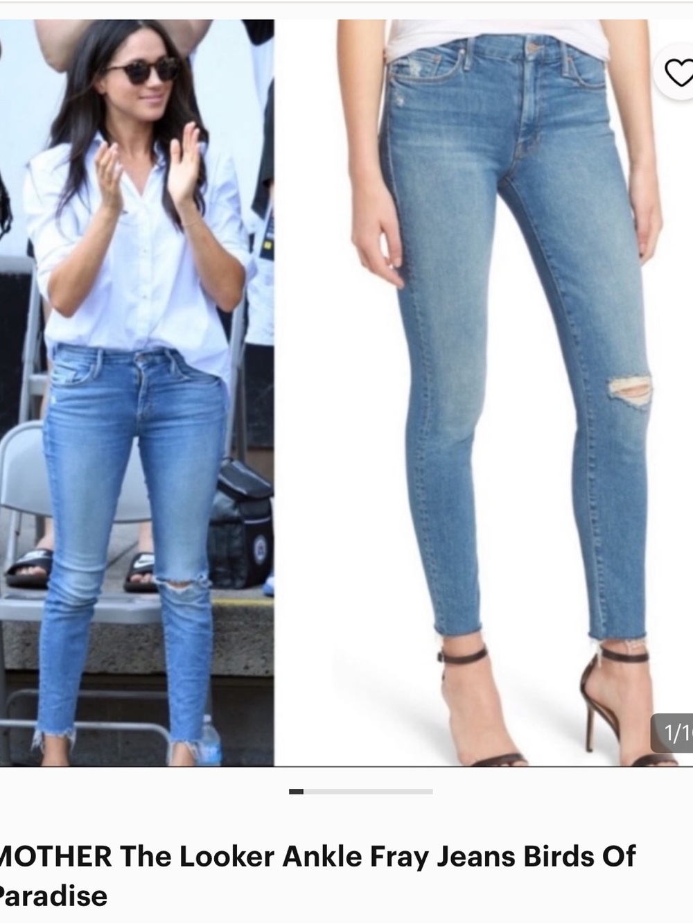 Mother Jeans Women's 26 The Looker Ankle Fray Jeans Birds Of Paradise